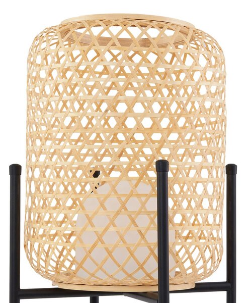 Lucande LED-es újratölthető állólámpa Adebi, fekete, bambusz, Ø32.5cm, dimmelhető, Fekete, Alumínium, Vidéki otthon / Rusztikus