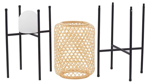 Lucande LED-es újratölthető állólámpa Adebi, fekete, bambusz, Ø32.5cm, dimmelhető, Fekete, Alumínium, Vidéki otthon / Rusztikus