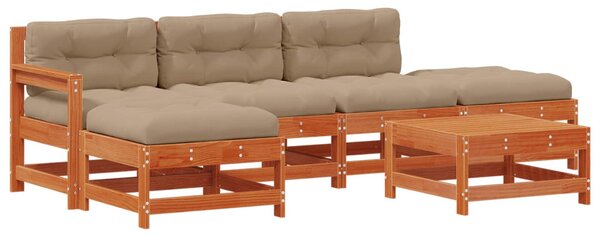 Kerti lounge szett 6 pcs Viaszbarna Tömör Fenyőfa