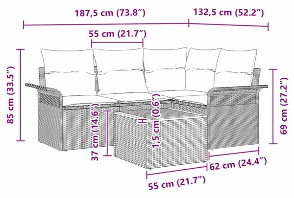VidaXL Kerti Kanapé Szett párnával 5 pcs Bézs polirattan