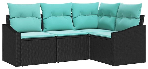 Kanapé Szett párnával 4 pcs Fekete polirattan