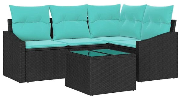 Kanapé Szett párnával 5 pcs Fekete polirattan