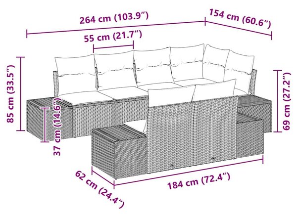 VidaXL Kerti Kanapé Szett 7 db Bézs polirattan