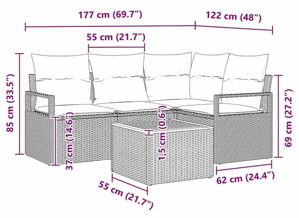 VidaXL Kerti Kanapé Szett párnával 5 pcs Bézs polirattan