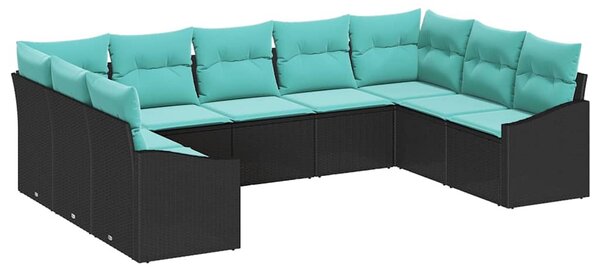 Kanapé Szett párnával 9 pcs Fekete polirattan
