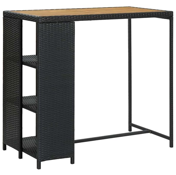 5 részes fekete polyrattan kerti bárszett párnával