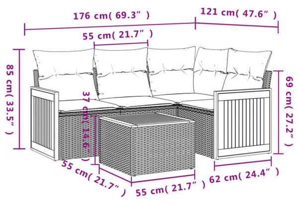 VidaXL Polyrattan Kerti Ülőgarnitúra - 5 részes - Bézs
