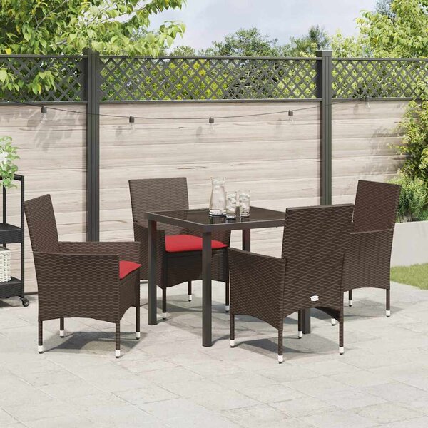 Asztal és szék szett 5 db Barna és Piros PE Rattan
