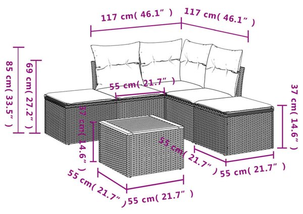 VidaXL Polyrattan Kerti Ülőgarnitúra - 6 részes - Bézs