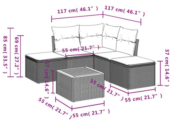VidaXL Polyrattan Kerti Ülőgarnitúra - 6 részes - Bézs