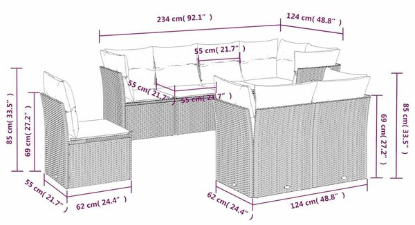 VidaXL Polyrattan Kerti Ülőgarnitúra - 8 részes - Fekete