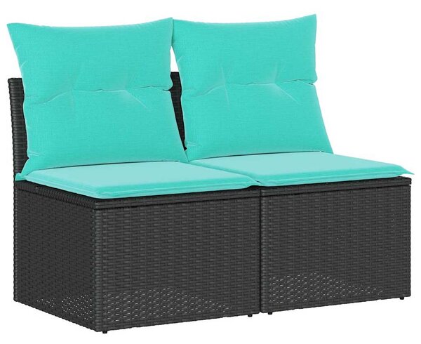 2 részes fekete polyrattan akácfa kerti ülőgarnitúra párnával