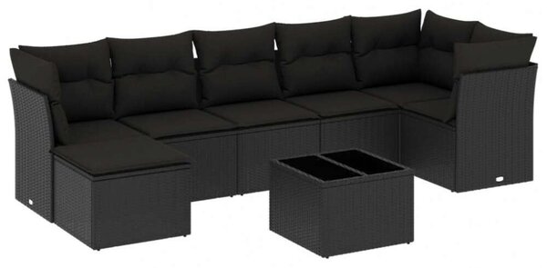 Polyrattan Kerti Ülőgarnitúra - 8 részes - Fekete