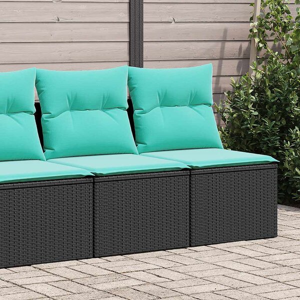 2 részes fekete polyrattan akácfa kerti ülőgarnitúra párnával