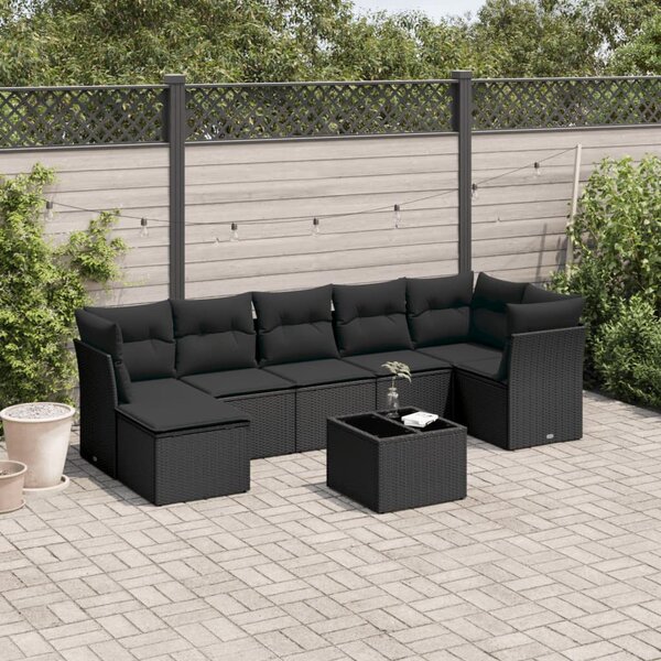 Polyrattan Kerti Ülőgarnitúra - 8 részes - Fekete