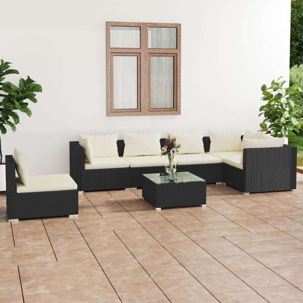 VidaXL Kerti Ülőgarnitúra - 7 részes - Fekete Polyrattan