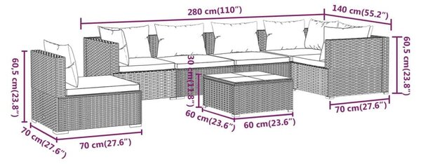 VidaXL Kerti Ülőgarnitúra - 7 részes - Fekete Polyrattan