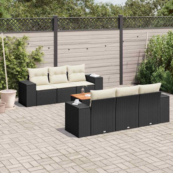 7 részes fekete polyrattan kerti ülőgarnitúra párnával