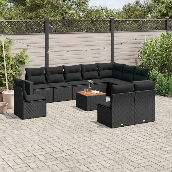 VidaXL Polyrattan Kerti Ülőgarnitúra - 11 részes - Fekete
