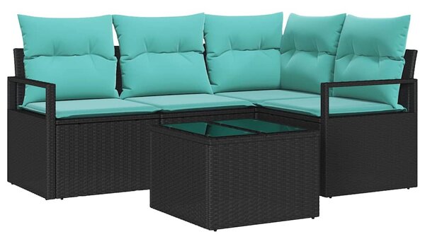 Kanapé Szett párnával 5 pcs Fekete polirattan