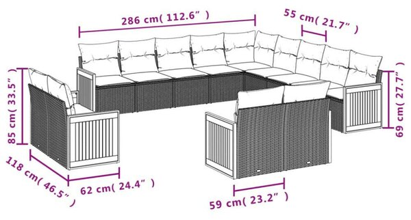 VidaXL Polyrattan Kerti Ülőgarnitúra - 13 részes, Bézs