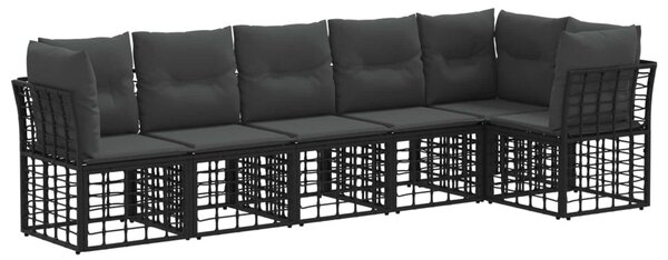 Kerti Kanapé Szett 6 pcs Fekete polirattan