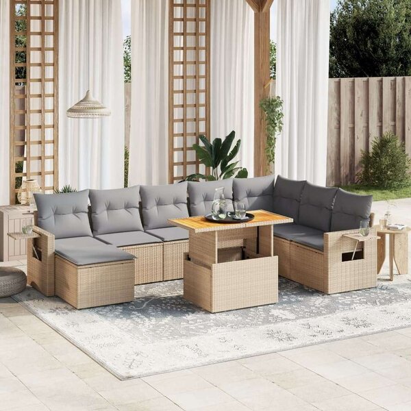 VidaXL Polyrattan Kerti Ülőgarnitúra - 9 részes - Bézs