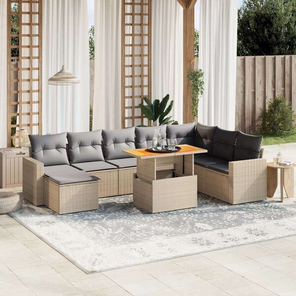 VidaXL Polyrattan Kerti Ülőgarnitúra - 9 részes - Bézs
