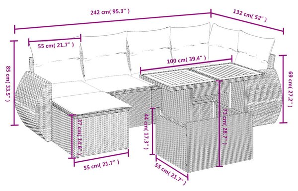 VidaXL Polyrattan Kerti Ülőgarnitúra - 7 részes, Bézs