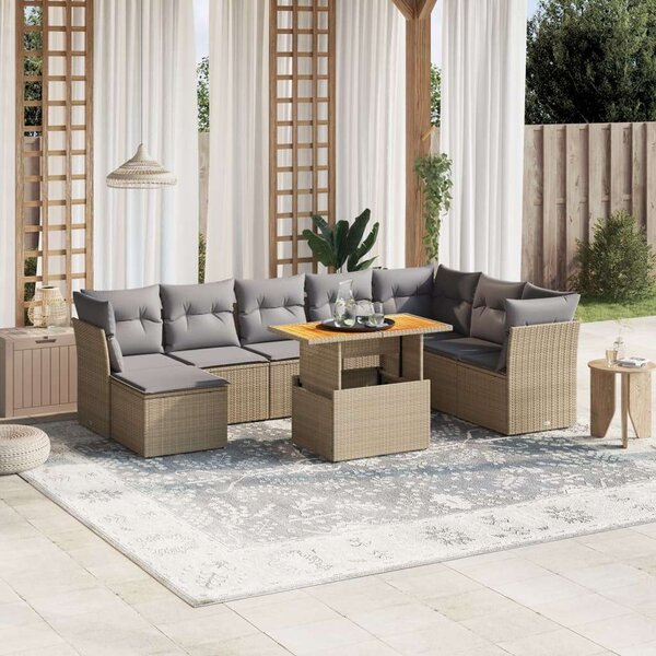 VidaXL Polyrattan Kerti Ülőgarnitúra - 9 részes - Bézs