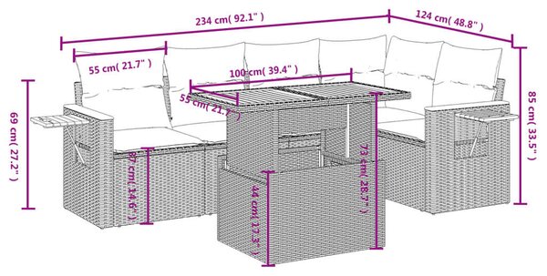 VidaXL Polyrattan Kerti Ülőgarnitúra - 6 részes - Bézs