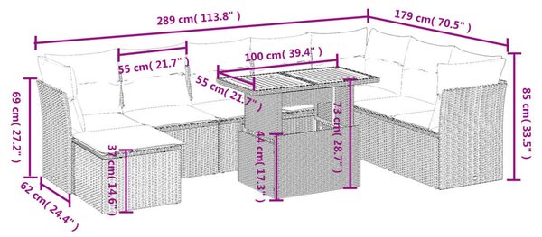 VidaXL Polyrattan Kerti Ülőgarnitúra - 9 részes - Bézs
