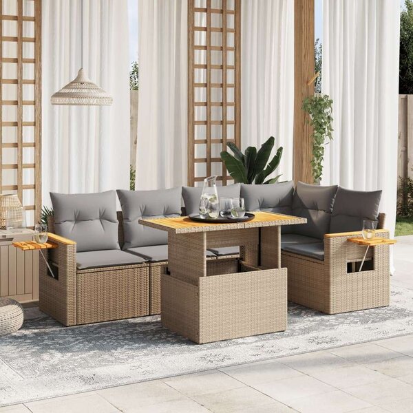 VidaXL Polyrattan Kerti Ülőgarnitúra - 6 részes - Bézs