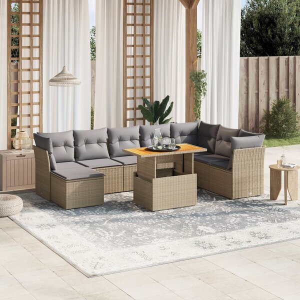 VidaXL Polyrattan Kerti Ülőgarnitúra - 9 részes - Bézs