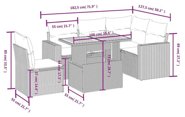 VidaXL Polyrattan Kerti Ülőgarnitúra - 6 részes - Bézs