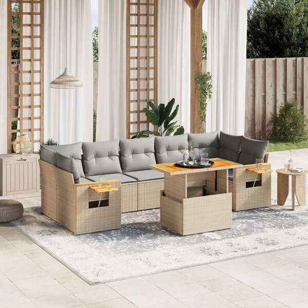 VidaXL Polyrattan Kerti Ülőgarnitúra - 8 részes - Bézs