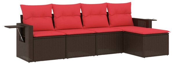 5 db barna polyrattan kerti kanapégarnitúra párnákkal