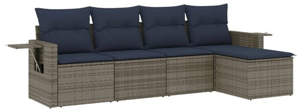 5 db szürke polyrattan kerti kanapégarnitúra párnákkal