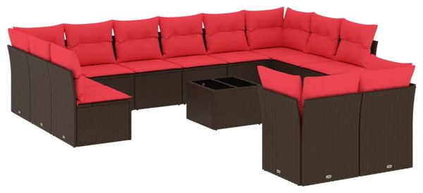 13 db barna polyrattan kerti kanapégarnitúra párnákkal