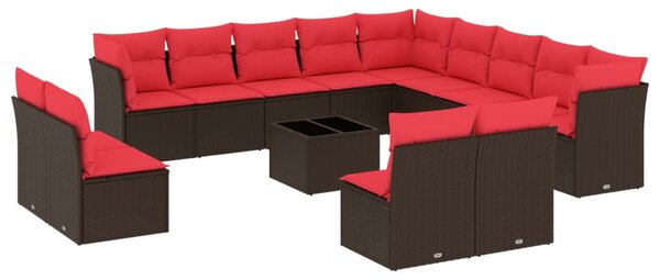 14 db barna polyrattan kerti kanapégarnitúra párnákkal