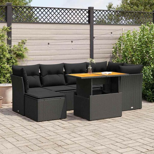 VidaXL Polyrattan Kerti Ülőgarnitúra - 7 részes - Fekete