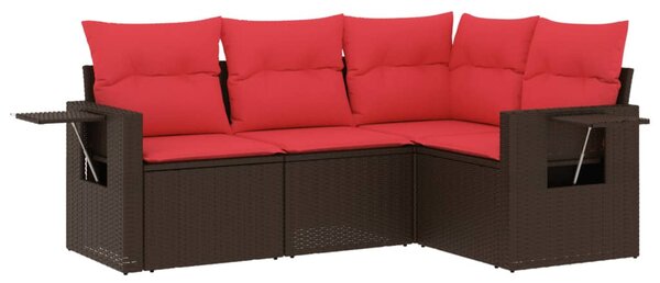 4 db barna polyrattan kerti kanapégarnitúra párnákkal