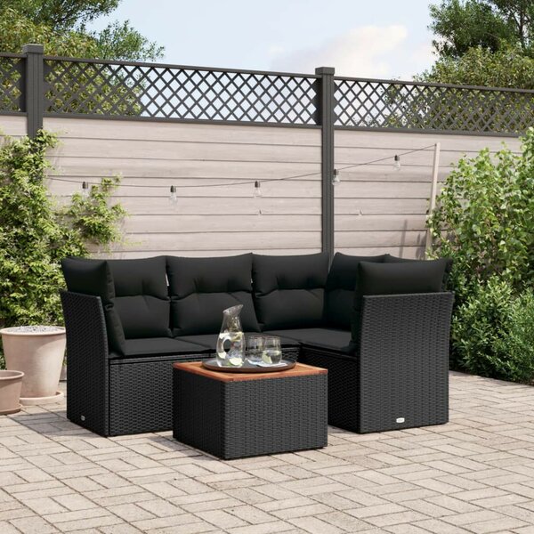 VidaXL 5 részes fekete polyrattan kerti kanapészett párnákkal