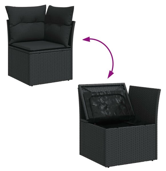 VidaXL 5 részes fekete polyrattan kerti kanapészett párnákkal