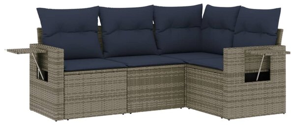 4 db szürke polyrattan kerti kanapégarnitúra párnákkal