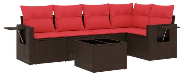 6 db barna polyrattan kerti kanapégarnitúra párnákkal