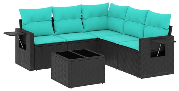 6 db fekete polyrattan kerti kanapégarnitúra párnákkal