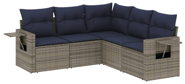 5 db szürke polyrattan kerti kanapégarnitúra párnákkal