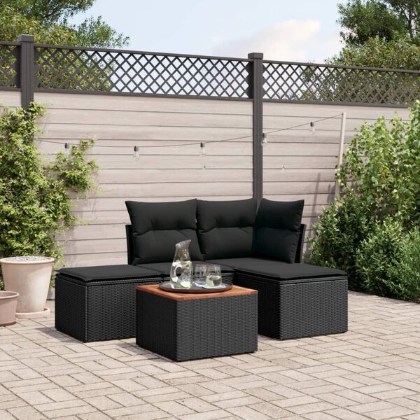 VidaXL 5 részes fekete polyrattan kerti kanapészett párnákkal