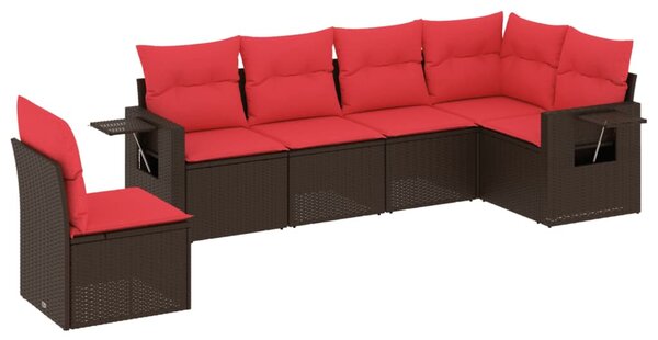 6 db barna polyrattan kerti kanapégarnitúra párnákkal